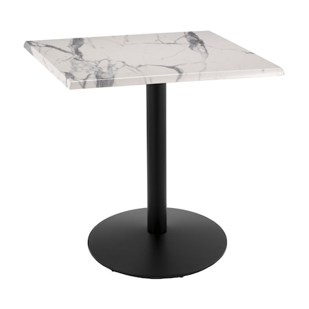 36 Tall OD214 Black Table Base 22 Diameter 30x30 Square White Marble Top